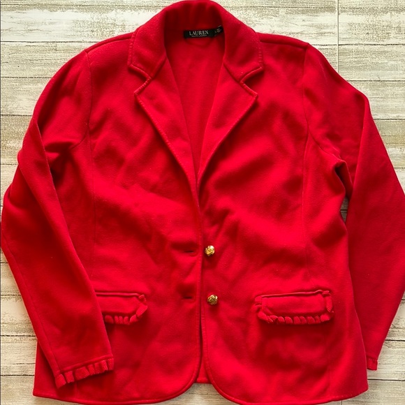 VTG Lauren Ralph Lauren Women's Red Wool Blazer Size 8 – Gold Button Velvet Collar